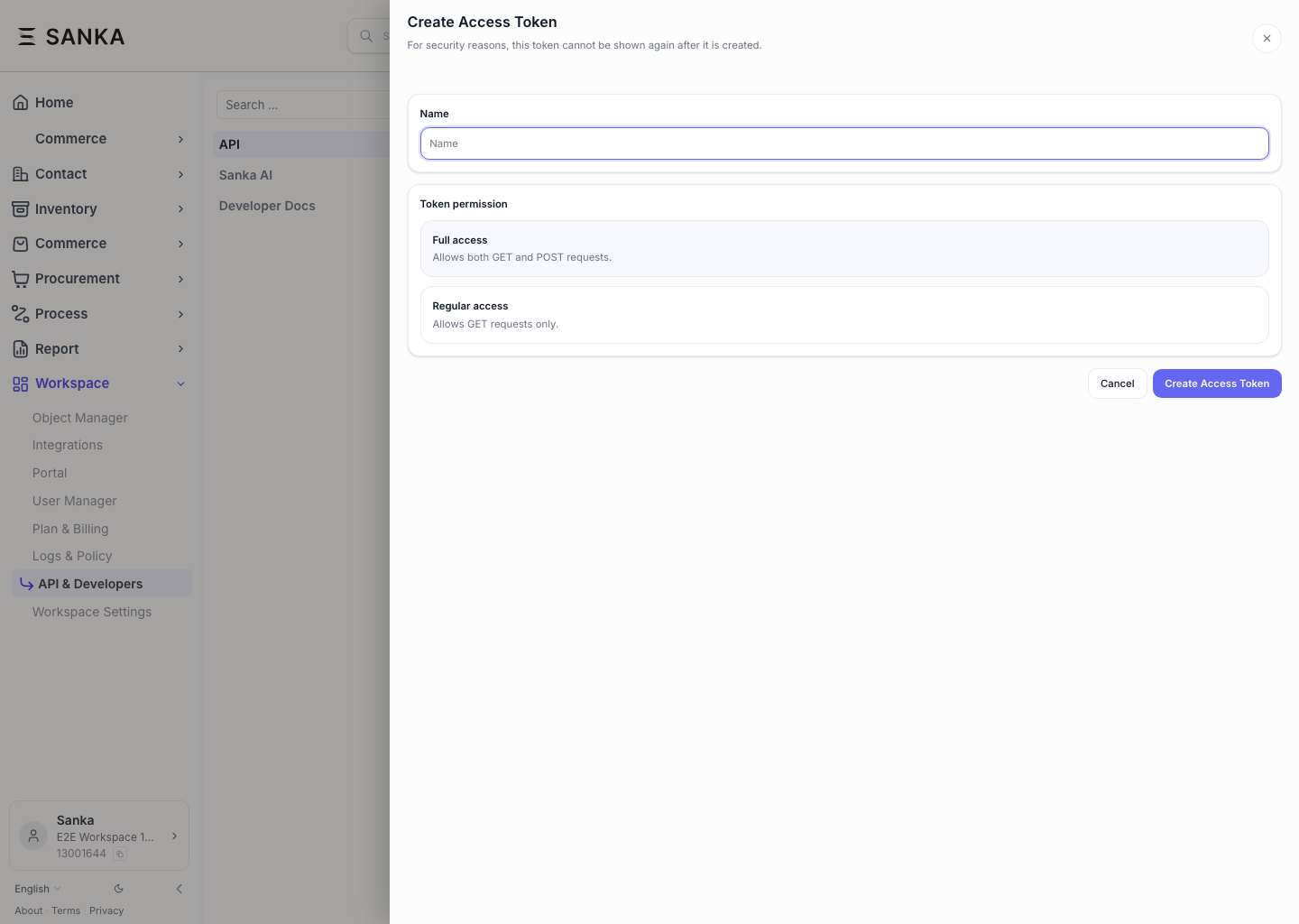 API token setup in Sanka