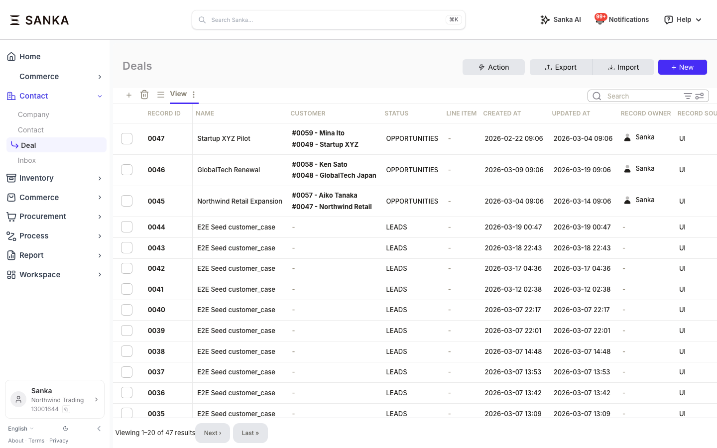 Deal pipeline board showing deals in various stages